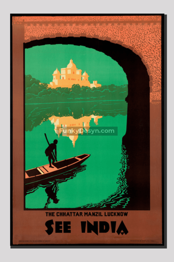 Visit India Vintage Lucknow Travel Poster 20X30 Inches/ Wrapped Canvas Decor