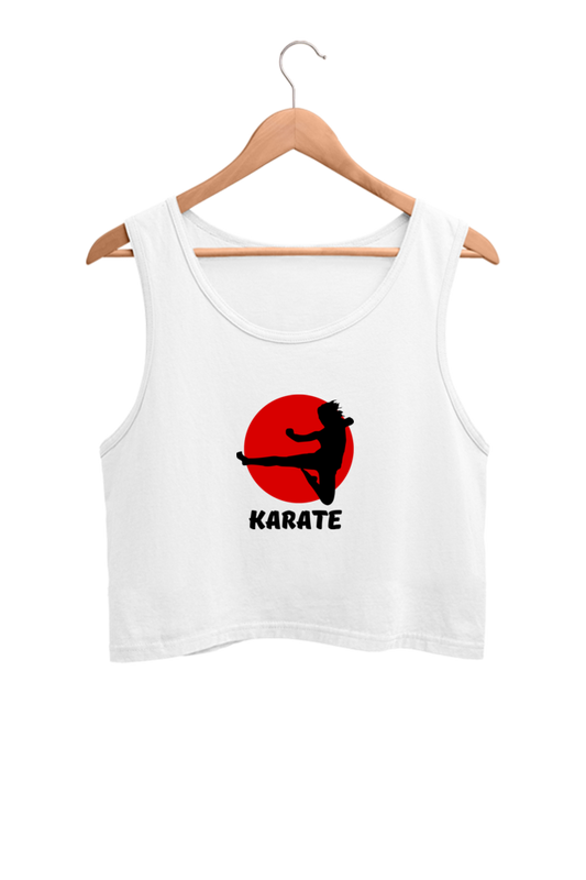 Red And Black Simple Karate Crop Tank Top