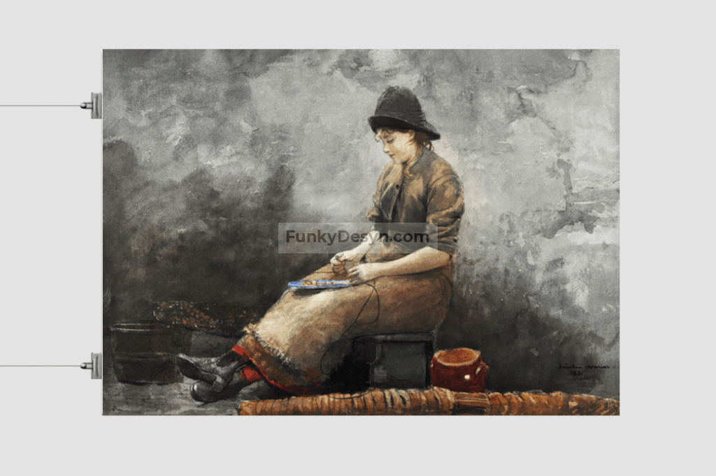 A Fishergirl Baiting Lines (1881) by Winslow Homer