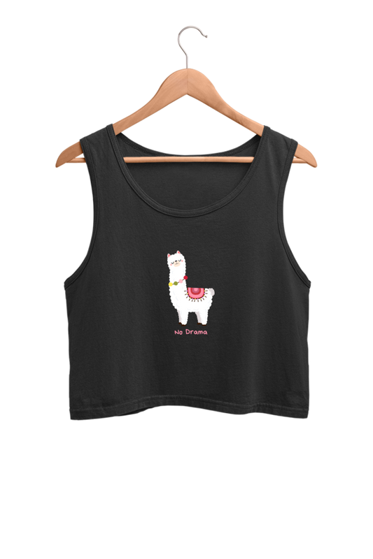 Black Cute Lama Black - Crop Tank