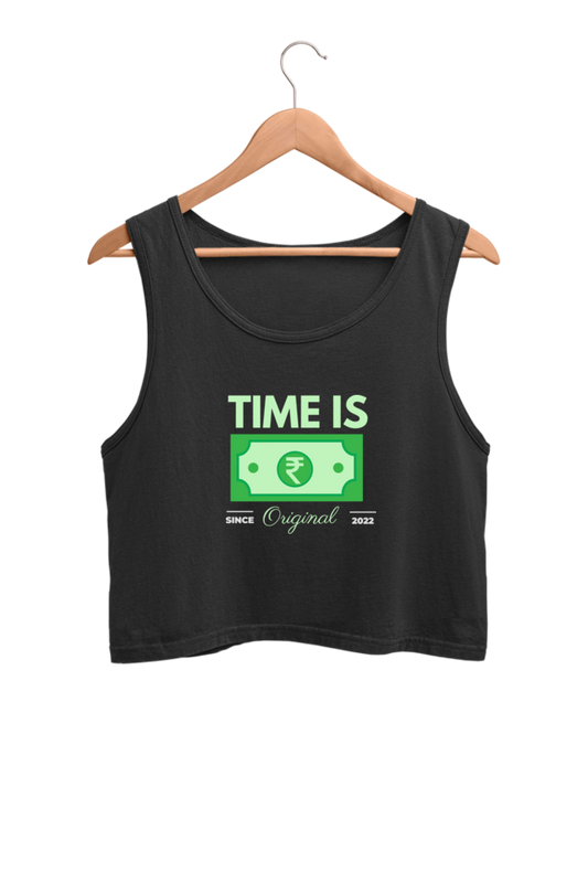 Black and Green Simple Time Is Money Crop Tank Top