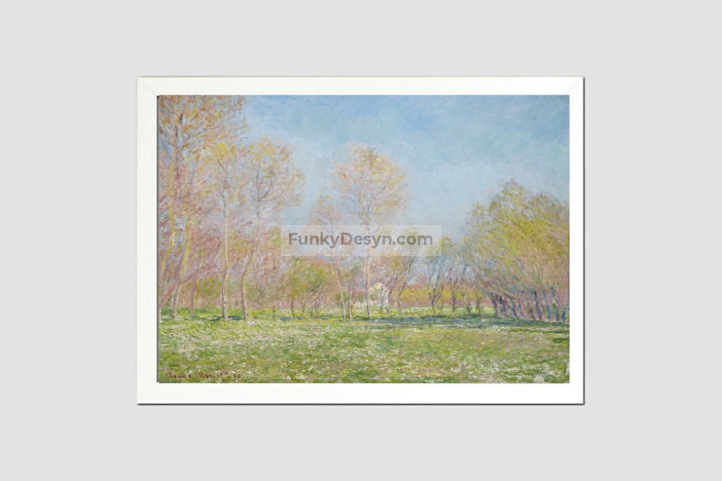 Claude Monets Spring In Giverny (1890) 8.3X11.7 Inches/ White Framed Poster
