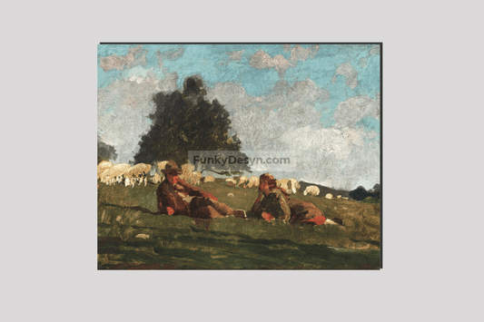 Boy and Girl in a Field with Sheep (1878) by Winslow Homer