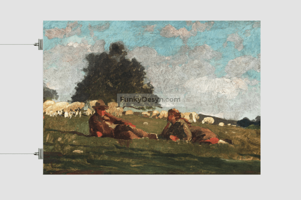 Boy and Girl in a Field with Sheep (1878) by Winslow Homer
