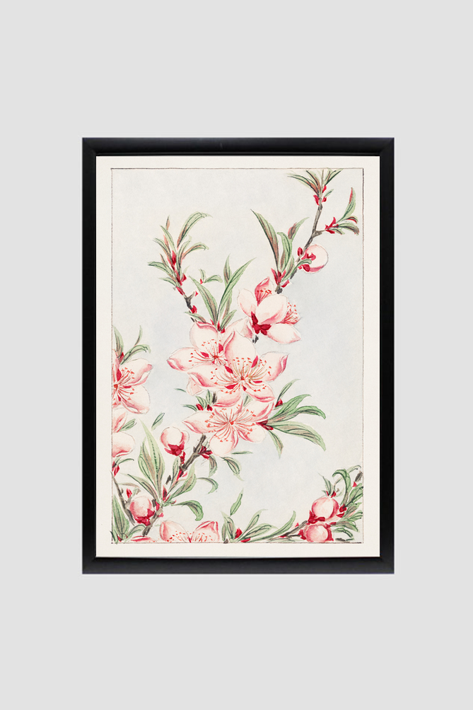 Peach tree branches with leaves and blossoms during 1870–1880 by Megata Morikaga