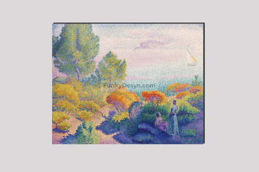 Two Women by the Shore, Mediterranean (1896) painting in high resolution by Henri-Edmond Cross