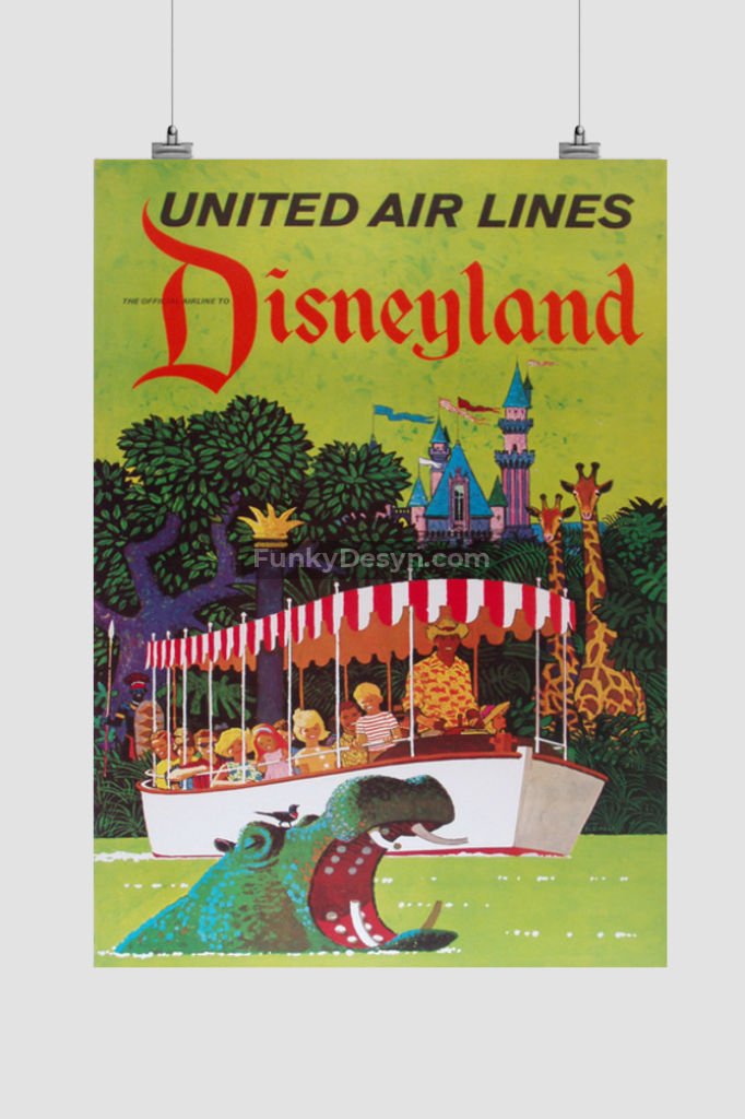 United Airlines Disneyland Vintage Travel Poster 11.7X16.54 Inches/ Rolled Decor