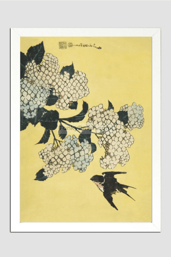 Hydrangea and Swallow, from an untitled series of large flowers by Katsushika Hokusai