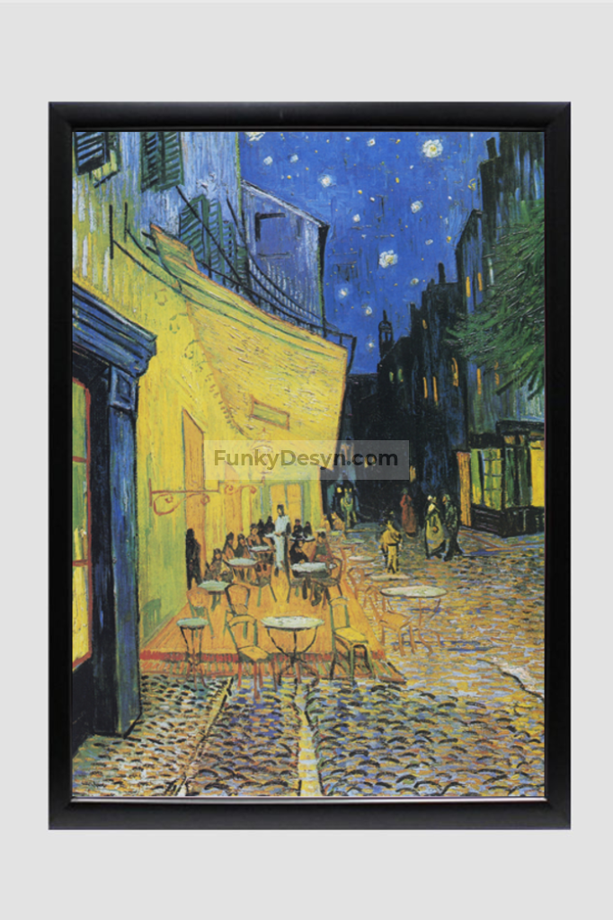 Vincent Van Goghs Café Terrace At Night (1888) Famous Painting 11.7X16.54 Inches/ Black Framed