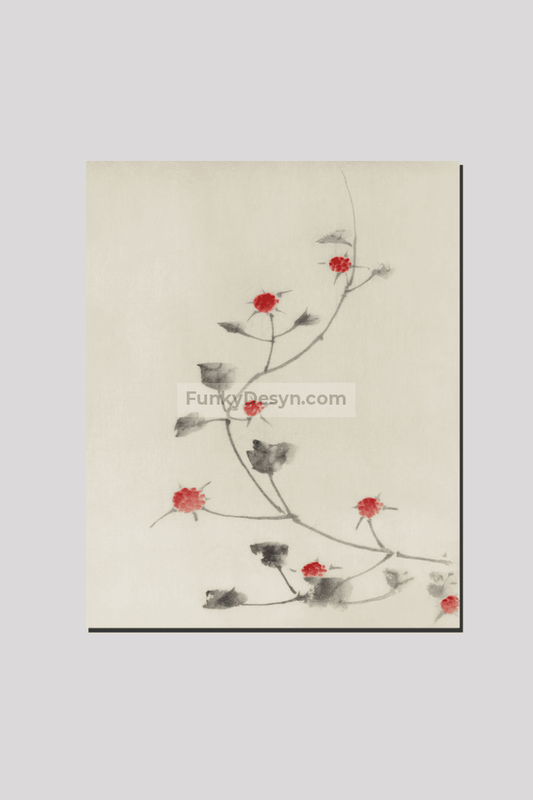 Large Pink Blossom on a Stem with Three Additional Buds by Katsushika Hokusai