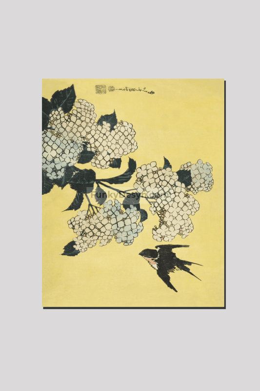 Hydrangea and Swallow, from an untitled series of large flowers by Katsushika Hokusai