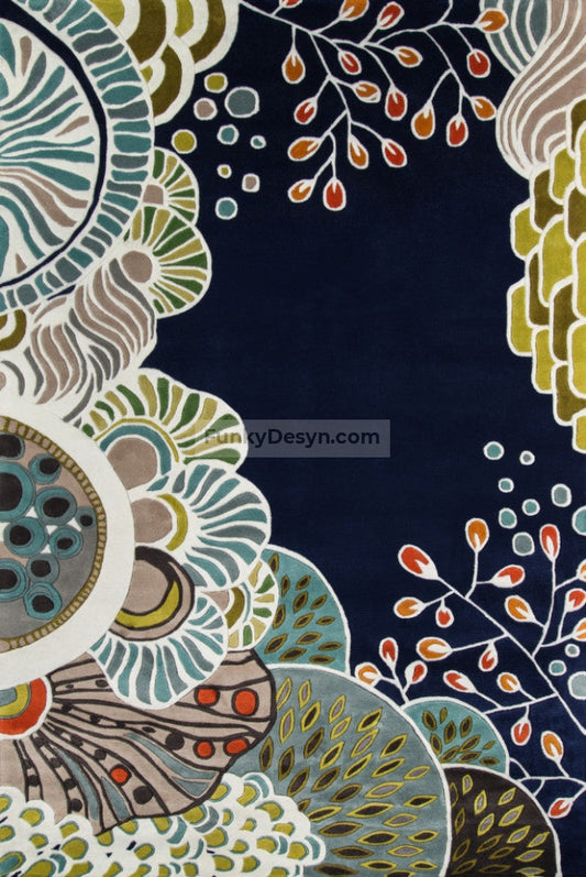New Wave Navy Rug, Floral