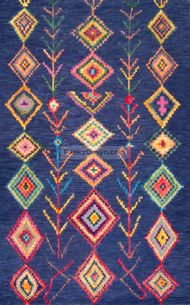 Hand-Tufted Bohemian Moroccan Diamond Rug, Navy