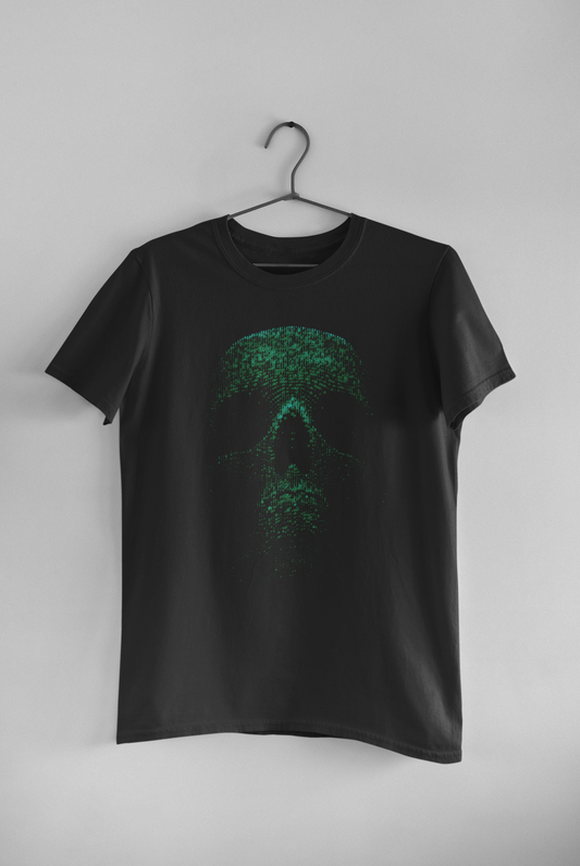 Green Binary Skull T Shirt