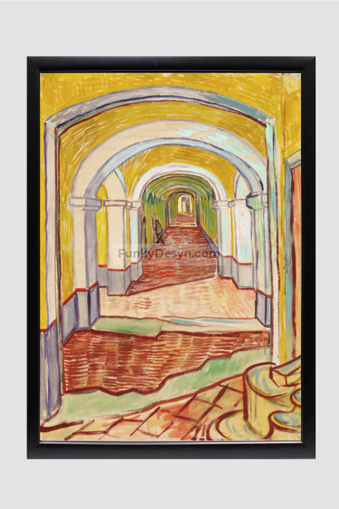 Corridor In The Asylum (1889) By Vincent Van Gogh. 11.7X16.54 Inches/ Black Framed Poster