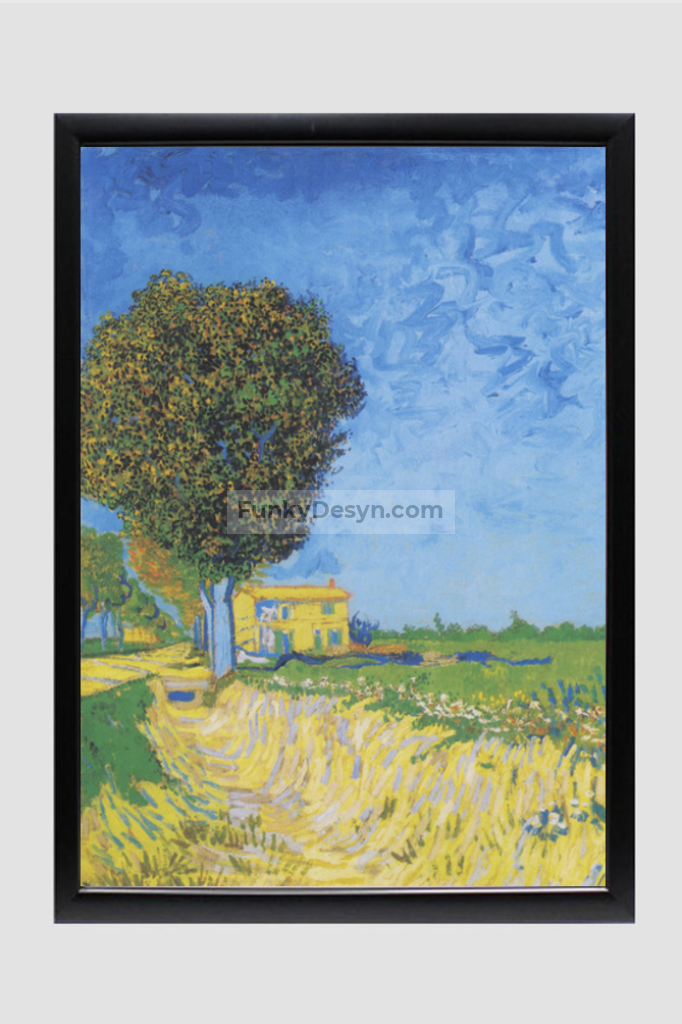Vincent Van Goghs Avenue At Arles With Houses (1888) 11.7X16.54 Inches/ Black Framed Poster