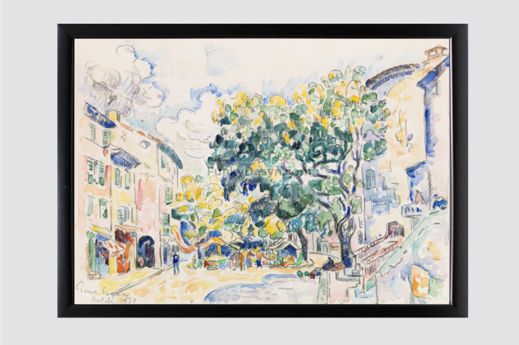 Antibes (Ca. 1918) Painting By Paul Signac 11.7X16.54 Inches/ Black Framed Poster Decor