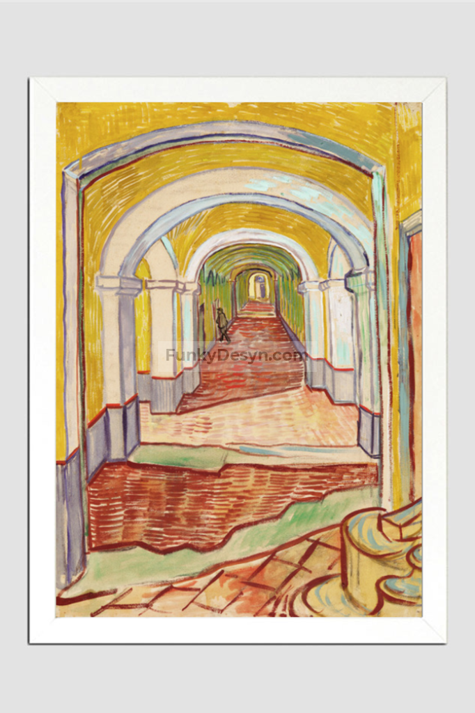 Corridor In The Asylum (1889) By Vincent Van Gogh. 11.7X16.54 Inches/ White Framed Poster