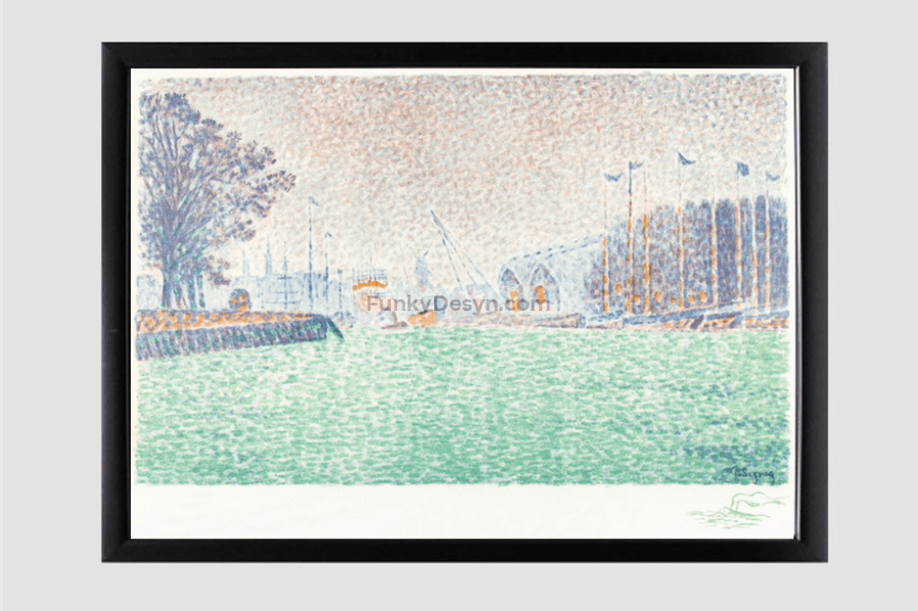 At Flushing (A Flessingue) (1895) Print By Paul Signac 11.7X16.54 Inches/ Black Framed Poster Decor