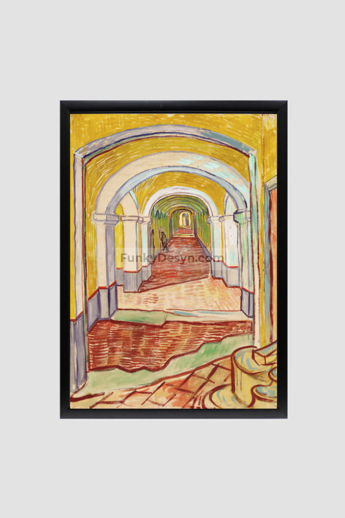 Corridor In The Asylum (1889) By Vincent Van Gogh. 8.3X11.7 Inches/ Black Framed Poster