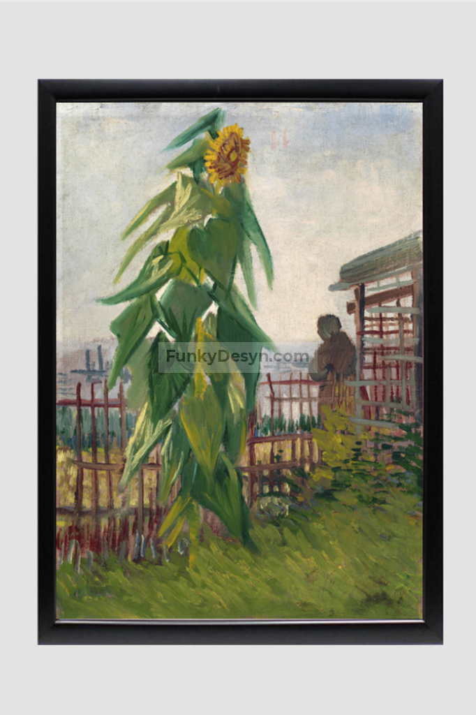 Vincent Van Goghs Allotment With Sunflower (1887) 11.7X16.54 Inches/ Black Framed Poster