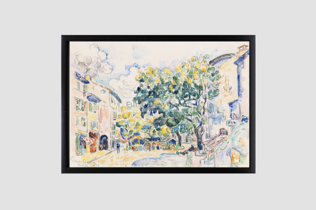 Antibes (Ca. 1918) Painting By Paul Signac 8.3X11.7 Inches/ Black Framed Poster Decor