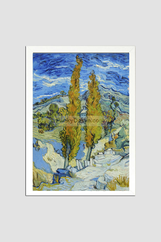 The Poplars At Saint-Rémy (1889) By Vincent Van Gogh. 8.3X11.7 Inches/ White Framed Poster