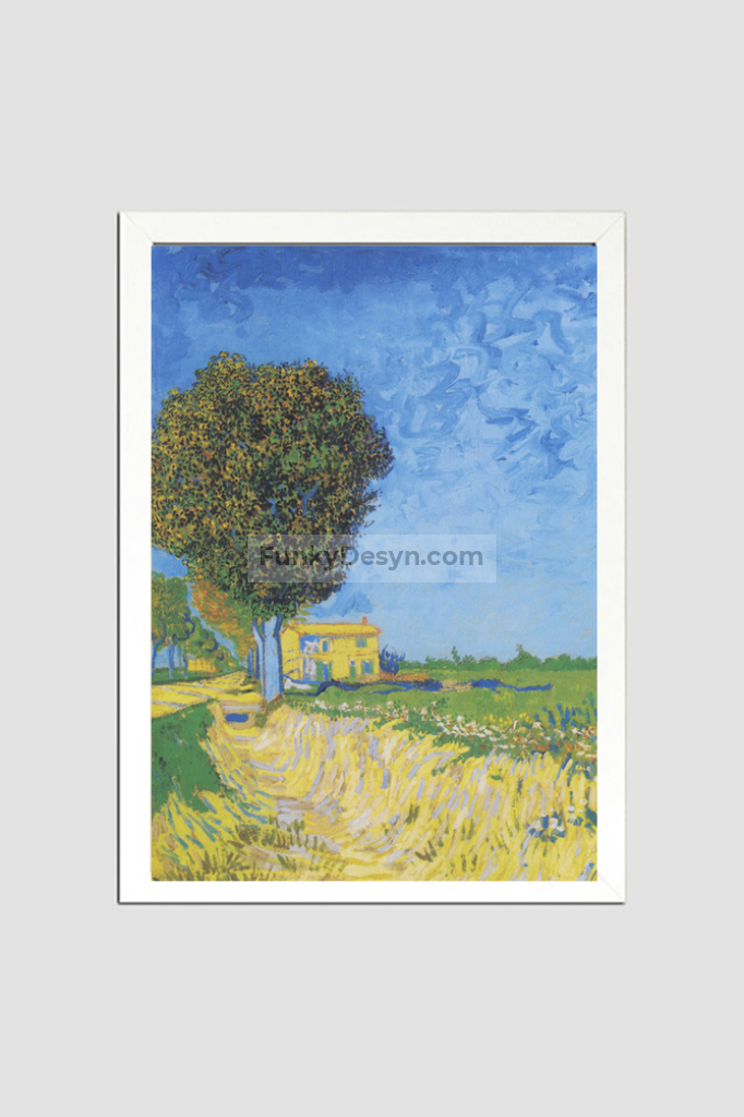 Vincent Van Goghs Avenue At Arles With Houses (1888) 8.3X11.7 Inches/ White Framed Poster