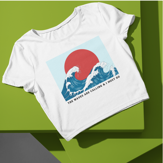 Aesthetic Japanese Waves Typography & Quote Crop Top