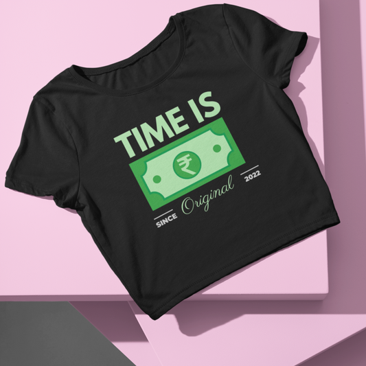 Black and Green Simple Time Is Money Crop Top
