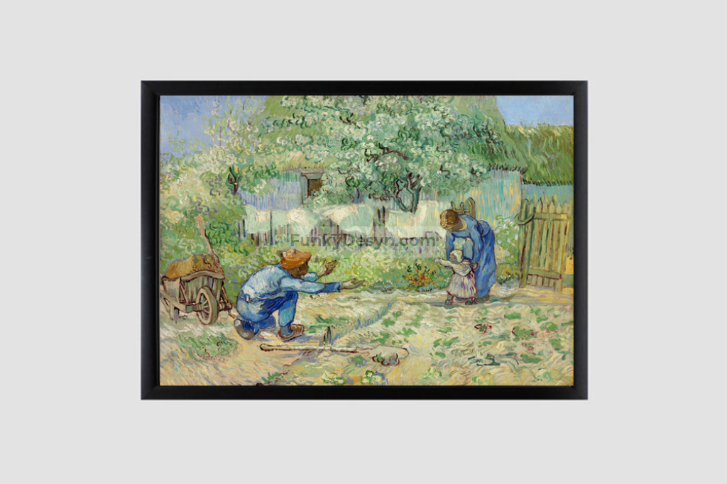 First Steps After Millet (1890) By Vincent Van Gogh. 8.3X11.7 Inches/ Black Framed Poster