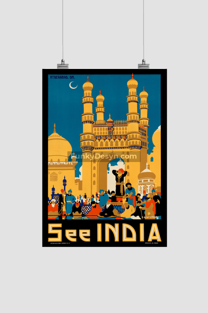 Visit India- Vintage Hyderabad Poster 8.3X11.7 Inches/ Rolled Decor