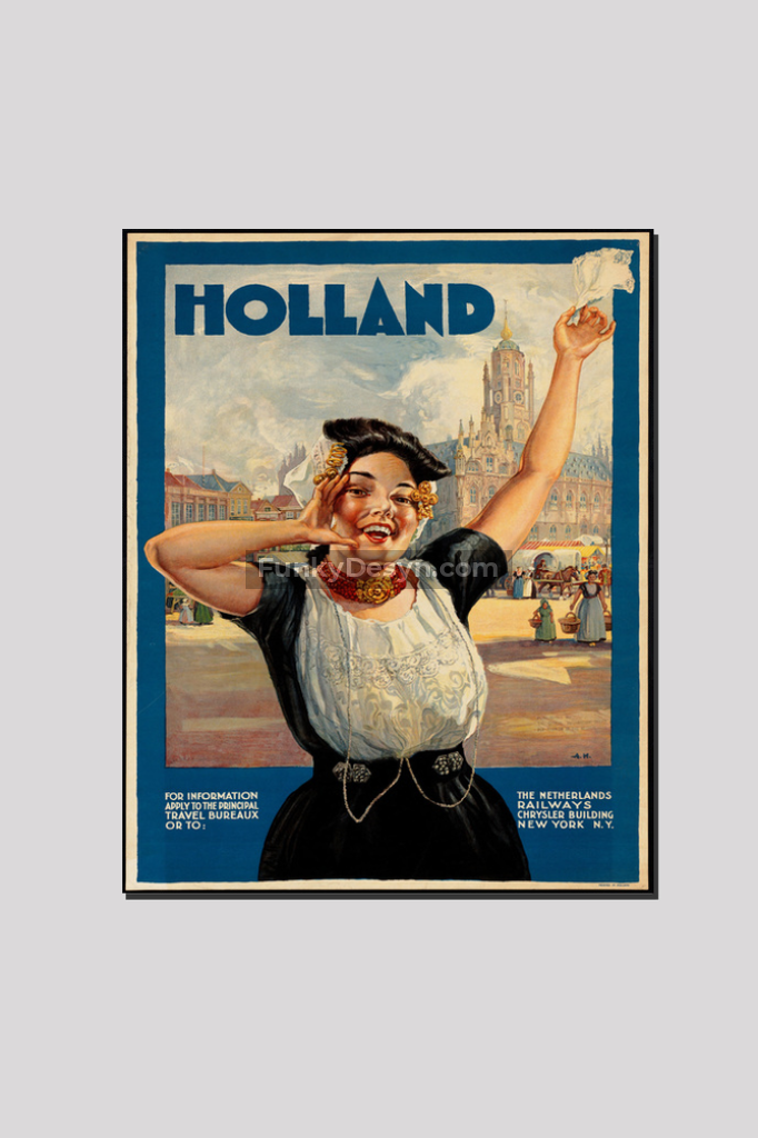 Holland Tourism Vintage Poster 16X20 Inches/ Wrapped Canvas Decor
