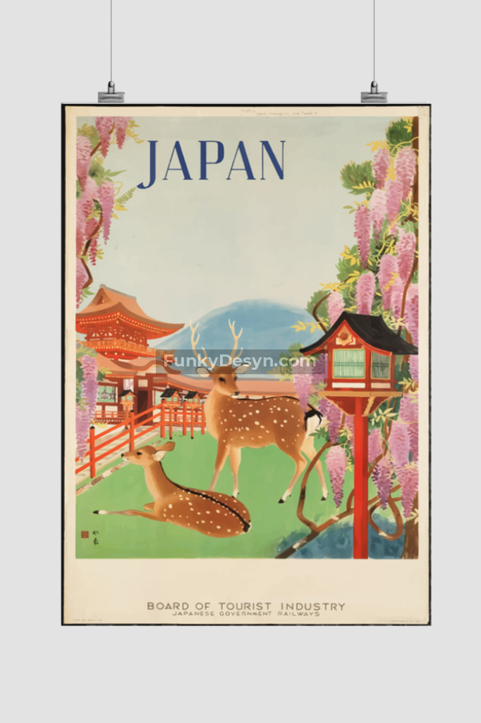 Visit Japan Vintage Travel Poster 11.7X16.54 Inches/ Rolled Decor