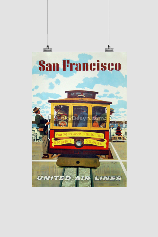 United Airlines San Francisco Vintage Poster 8.3X11.7 Inches/ Rolled Decor