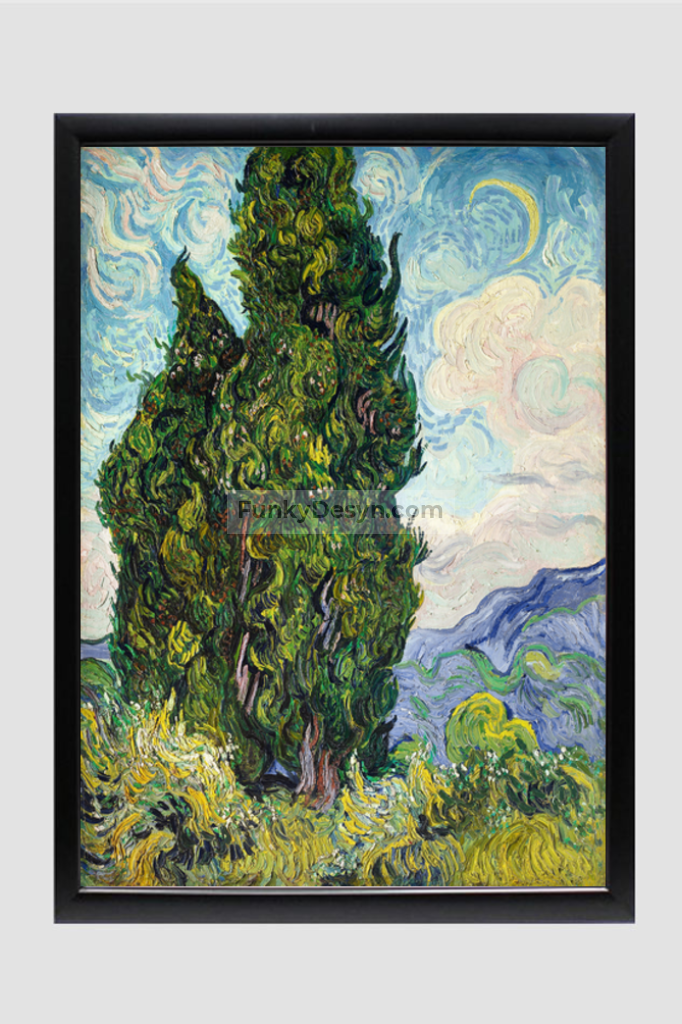 Cypresses (1889) By Vincent Van Gogh. 11.7X16.54 Inches/ Black Framed Poster