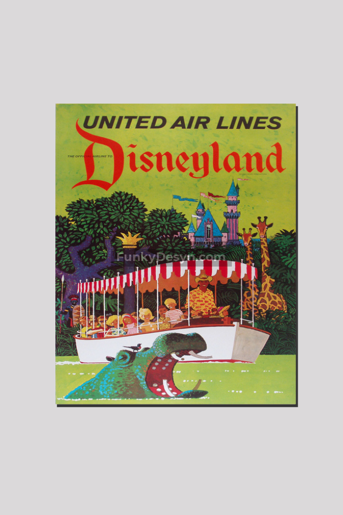 United Airlines Disneyland Vintage Travel Poster 16X20 Inches/ Wrapped Canvas Decor
