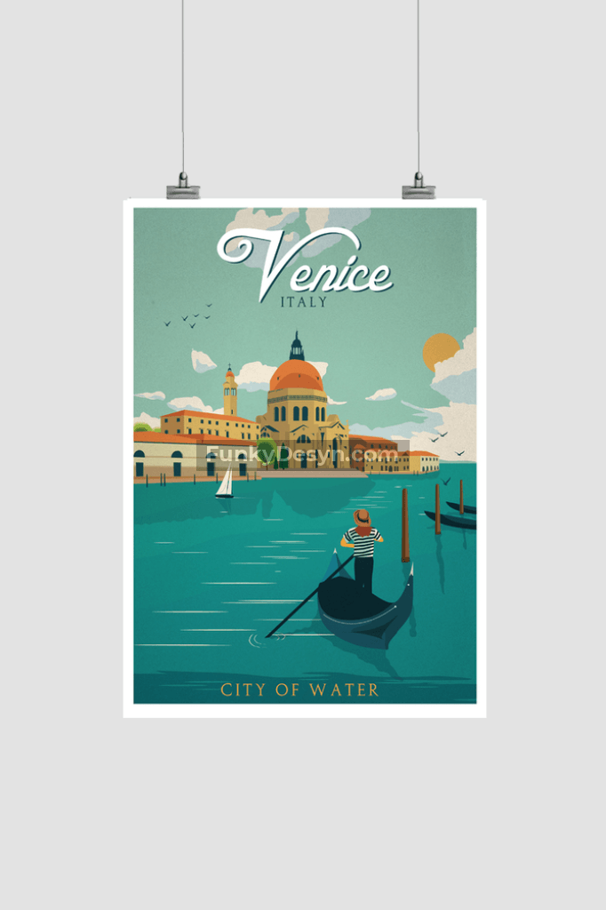 Venice Vintage Travel Poster 8.3X11.7 Inches/ Rolled Decor