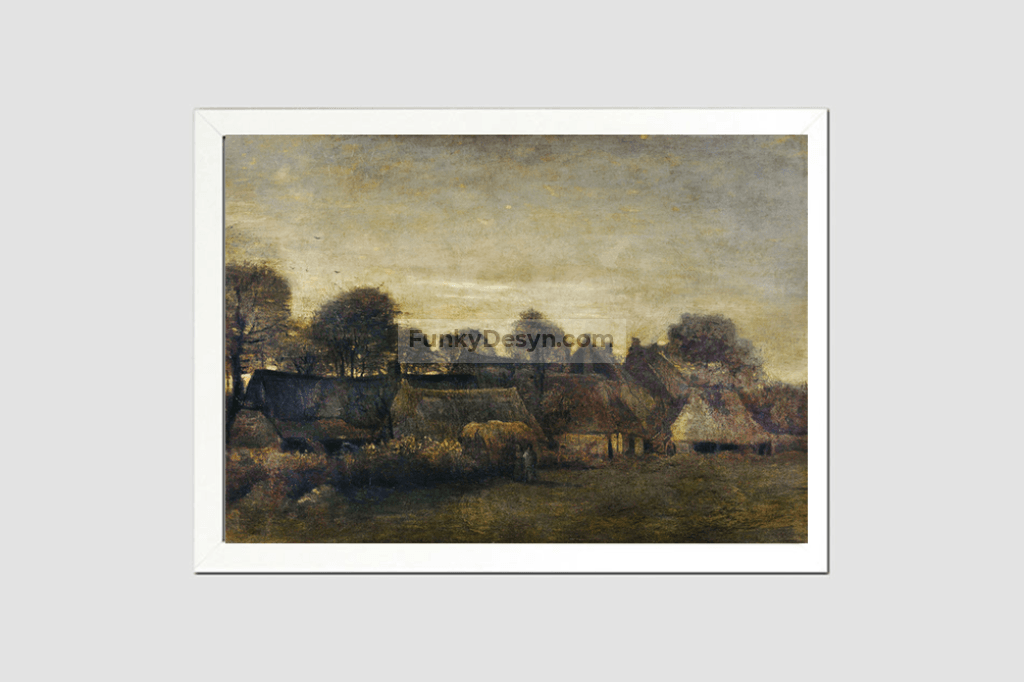 Farming Village At Twilight (1884) By Vincent Van Gogh 8.3X11.7 Inches/ White Framed Poster