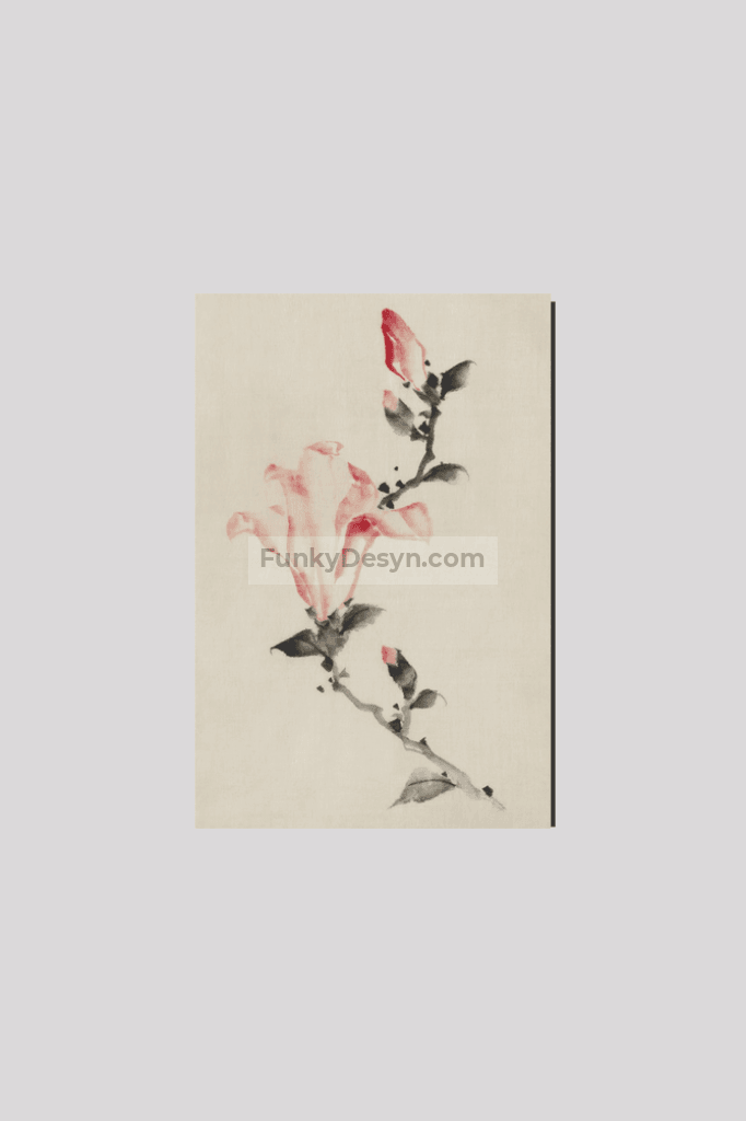 Large Pink Blossom on a Stem with Three Additional Buds by Katsushika Hokusai