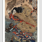 Kinhyoshi Yorin, Hero of the Suikoden by Utagawa Kuniyoshi (1753-1806), a traditional Japanese ukiyo-e style illustration of a samurai man, the hero of the Suikoden, holding katana and straw hat