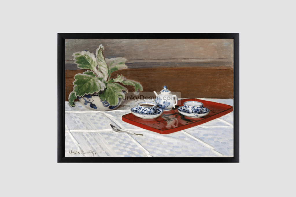 Claude Monets Still Life Tea Service (1872) 8.3X11.7 Inches/ Black Framed Poster