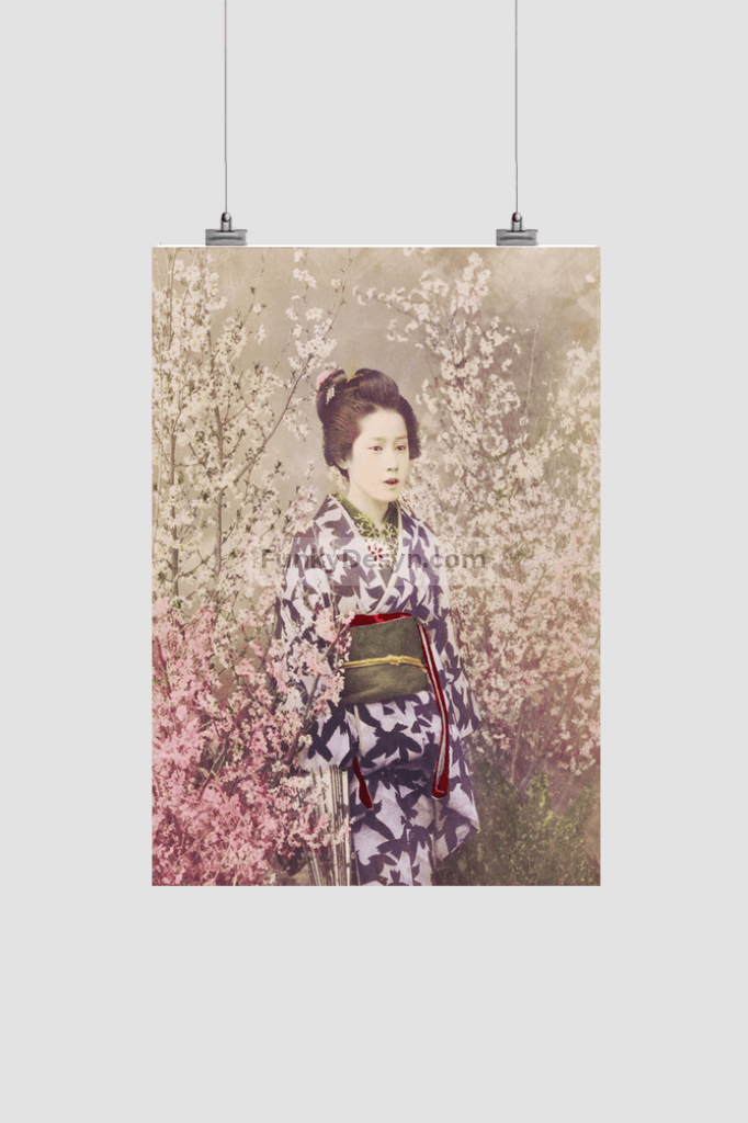 Beautiful photomechanical prints of a Geisha and Cherry Blossom (1887–1897) by Ogawa Kazumasa