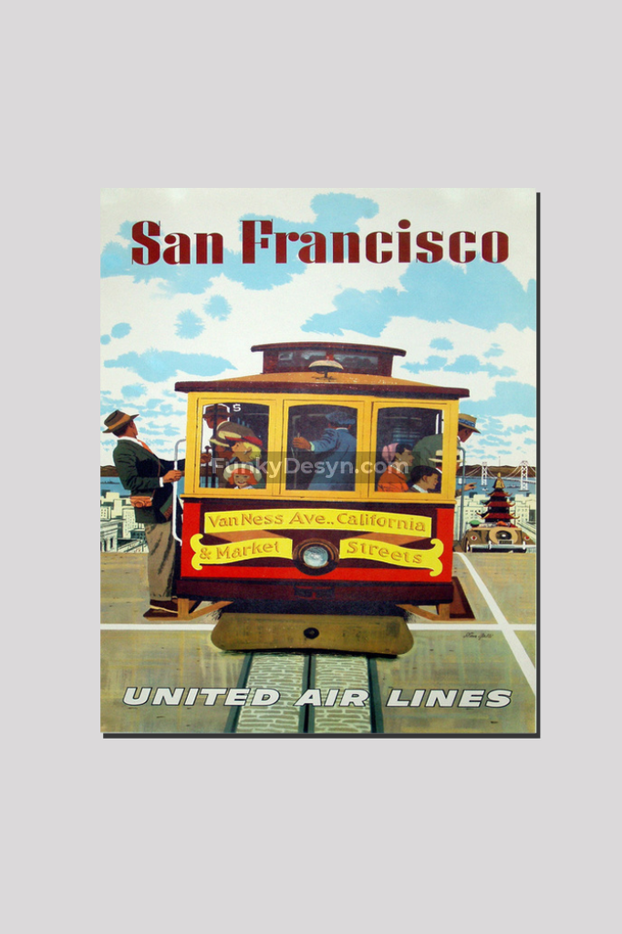 United Airlines San Francisco Vintage Poster 16X20 Inches/ Wrapped Canvas Decor