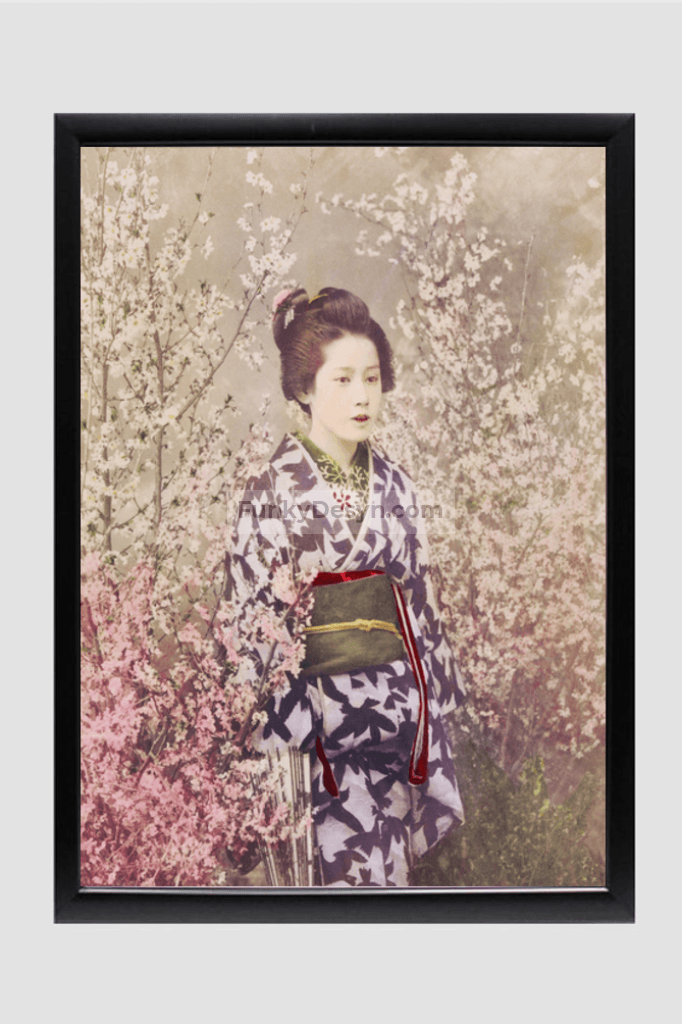 Beautiful photomechanical prints of a Geisha and Cherry Blossom (1887–1897) by Ogawa Kazumasa