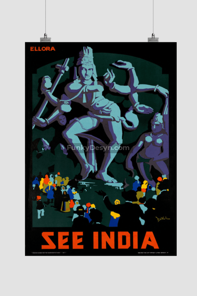 See India Ellora - Vintage Travel Poster 11.7X16.54 Inches/ Rolled Decor