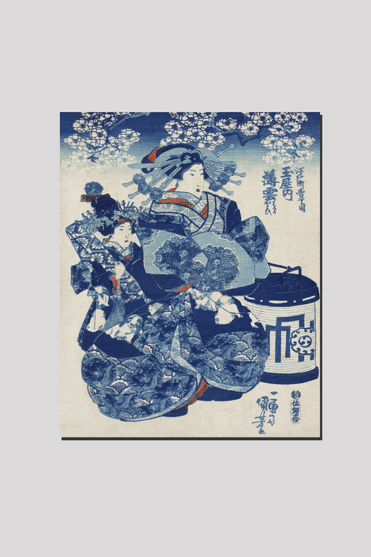 Tamaya uchi Usugumo by Utagawa Kuniyoshi (1753-1806), translated The Courtesan Hanao of Ogi-ya, a traditional Japanese ukiyo-e style illustration of a well-dressed courtesan woman with elaborate hair ornaments sitting with