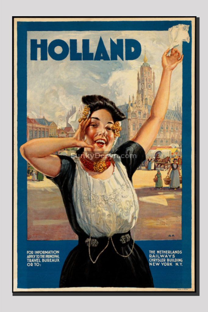 Holland Tourism Vintage Poster 20X30 Inches/ Wrapped Canvas Decor