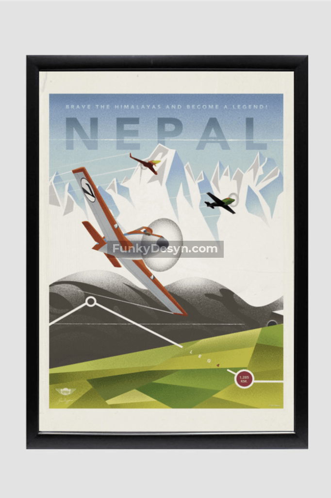 Planes Vintage Poster Nepal 11.7X16.54 Inches/ Black Framed Decor