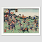 Kawanakajima no Kassen by Utagawa Kuniyoshi (1798-1861), a woodcut diptych of battle at Kawanakajima, showing two armies of cavalry in a battle with swordsmen and archers on horseback